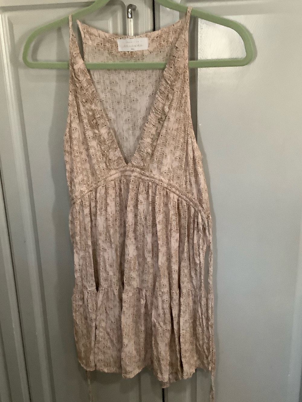 American Threads Light Beige V-Neck Tiered Mini Dress